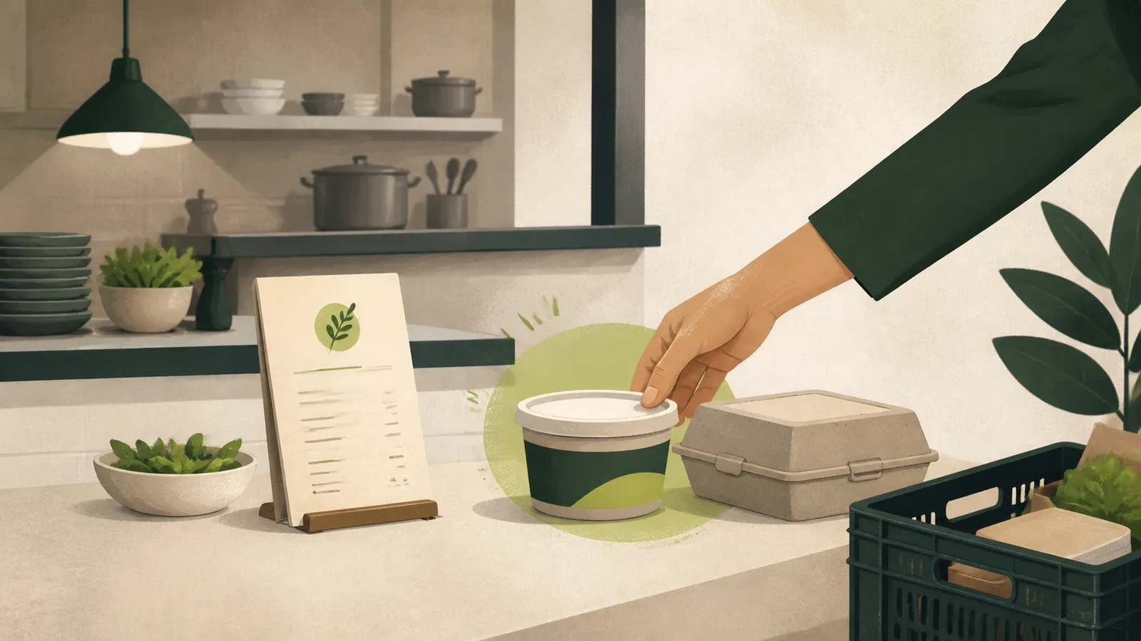 Ilustração editorial de uma opção complementar sendo escolhida para uma operação de alimentação.